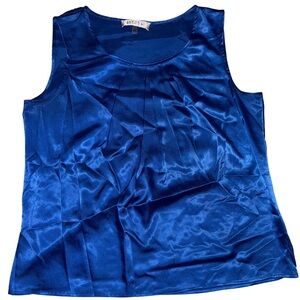 Vintage 90s size Large Royal Blue satin tank for layering, blue satin tank top